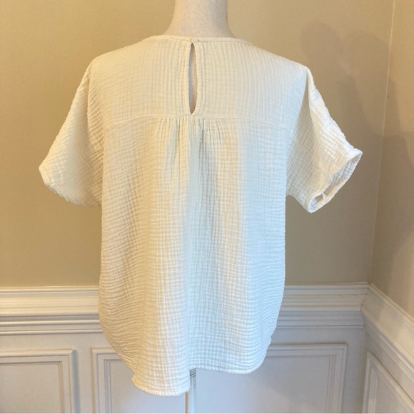 MADEWELL Cream Gauze V Neck Short Sleeve Top - Picture 5 of 9